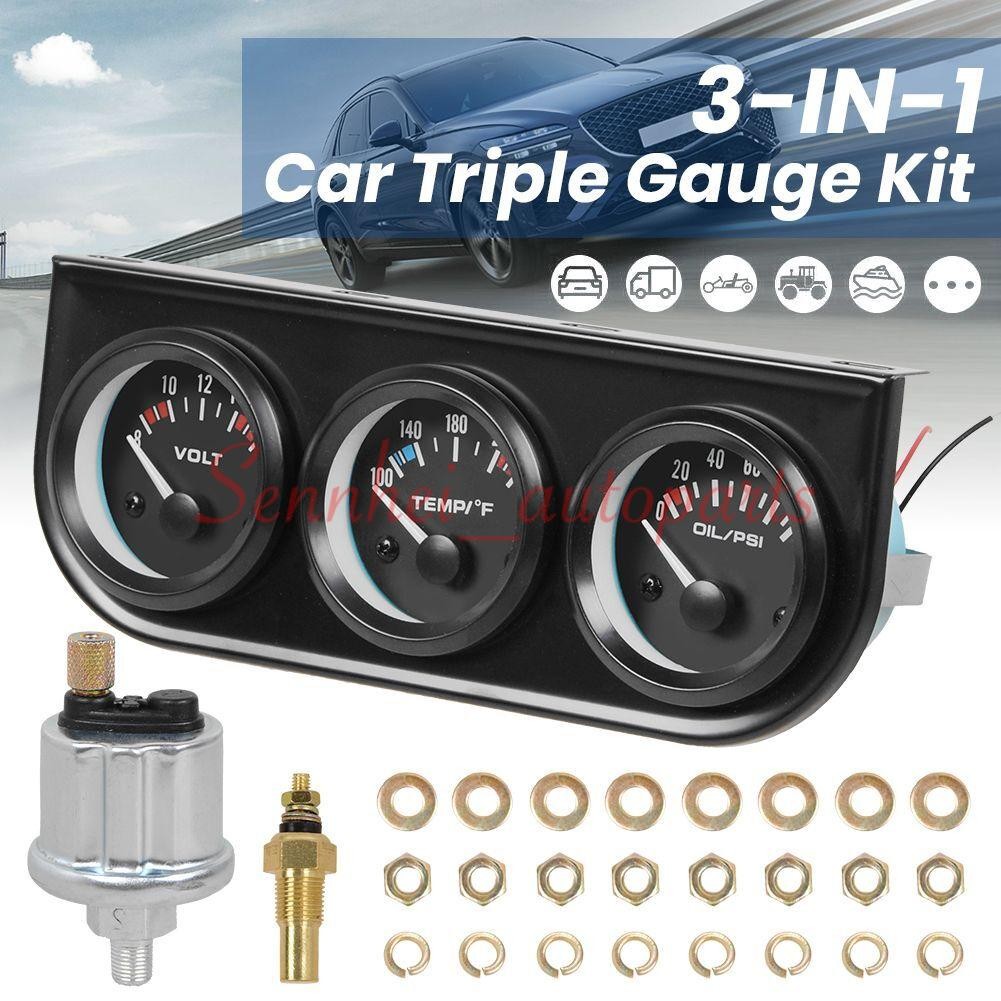 2″ 52mm 3-in-1 Auto Car Triple Gauge Set Kit Water Temp Oil Pressure Volt Meter
