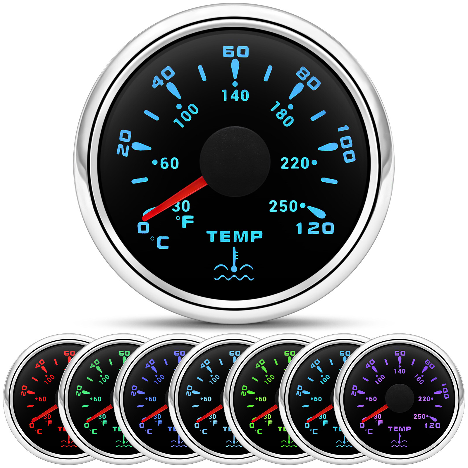 2″ 52mm Boat Water Temperature Gauge Temp Meter 40-120℃ 7 Colors for Car Truck