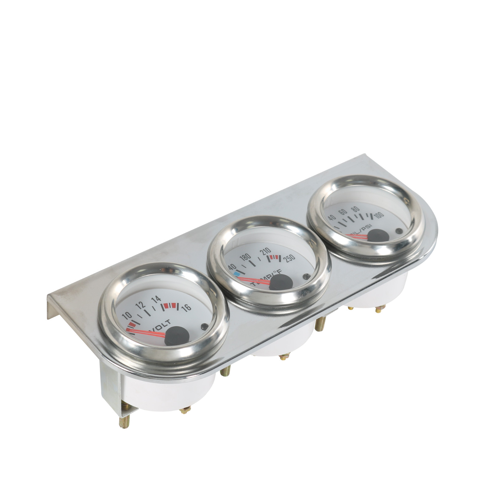 2” 52mm Mechanical Chrome Triple 3 Gauge Set Oil Pressure Volt Meter Water Temp