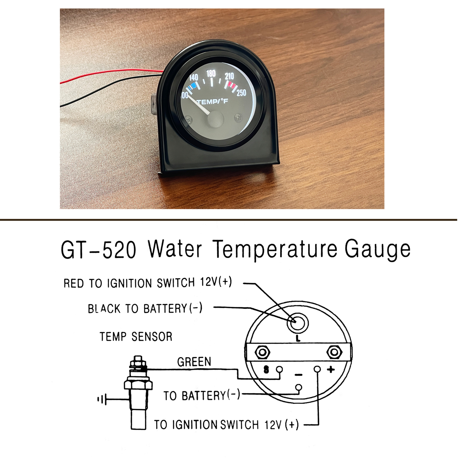 2 Inch 52mm Car Water Temperature Gauge Meter 100-250℉ W/ Sensor Instrument Rack