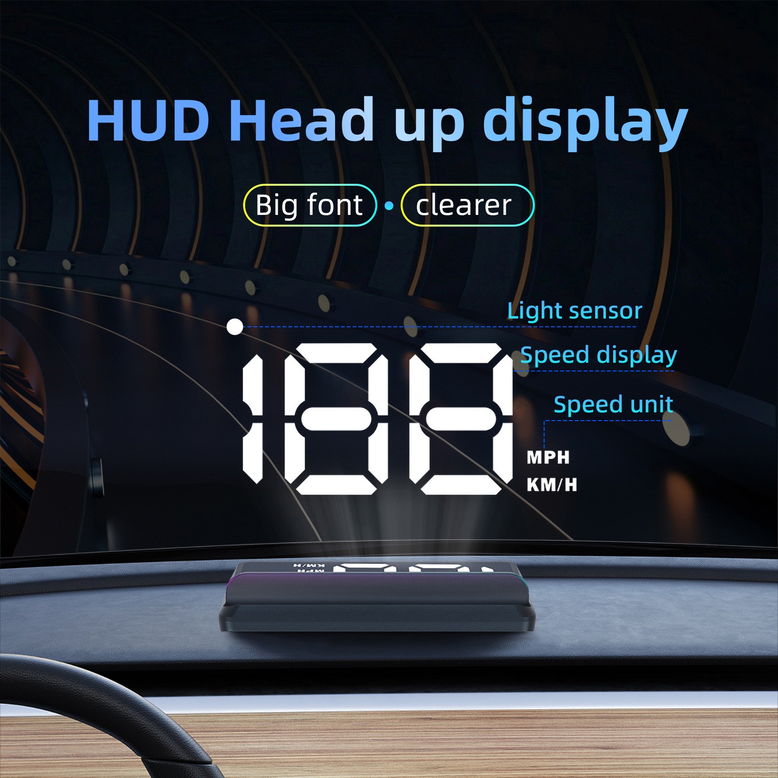GPS Digital Speedometer HUD Cars Head Up Display MPH KMH Overspeed Alarm Meter