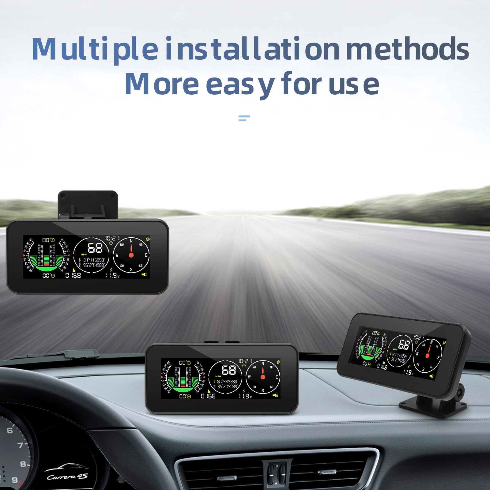 Car Digital GPS Inclinometer HUD MPH Speedometer Compass Off-Road Slope Meter