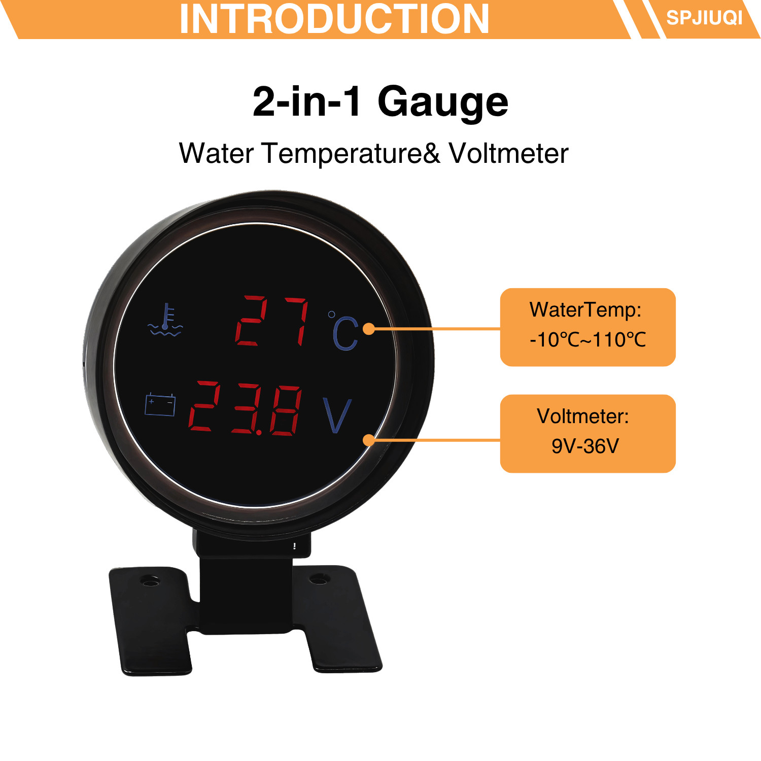 Dual Display 2-in-1 Car Water Temperature & Voltage Gauge Set for Universal Car