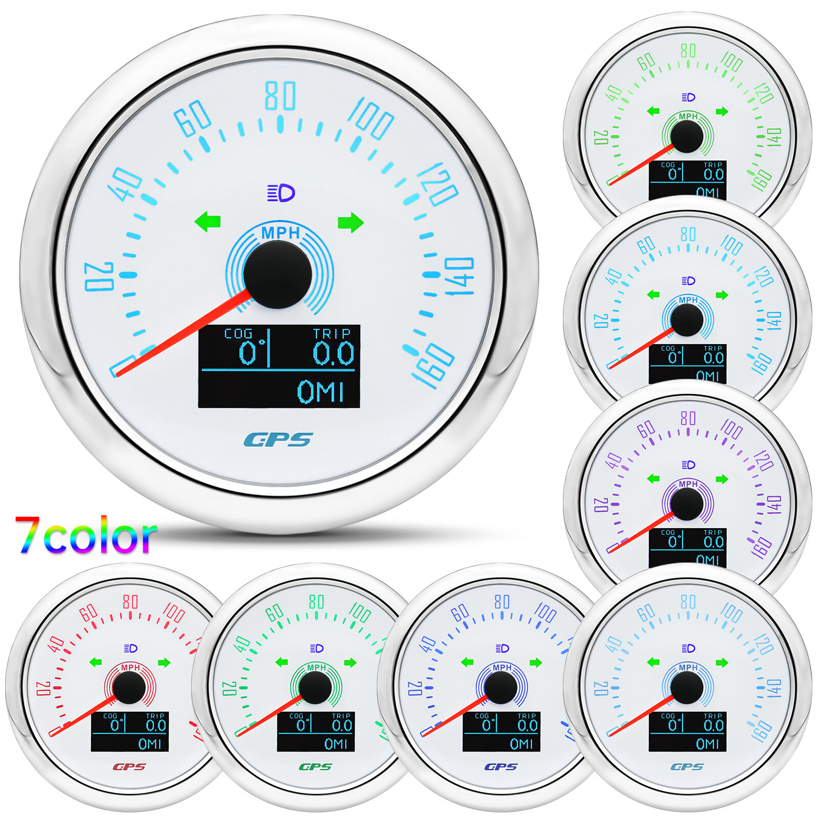 8 Gauge Set with Senders GPS Speedometer 0-120MPH Tacho/Fuel/Volt/Oil/Temp/Trim/