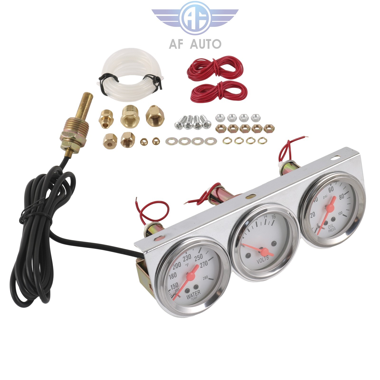 Chrome 2” 52mm Mechanical Triple Gauge Set Water Temp Oil Pressure Volt Meter