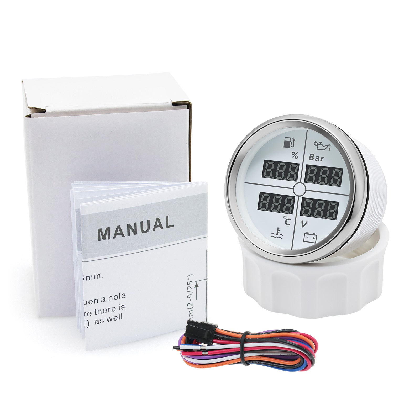 52mm 4in1 Gauge Car Fuel Level Gauge 240-33ohm Water Temp Oil Pressure Voltmeter