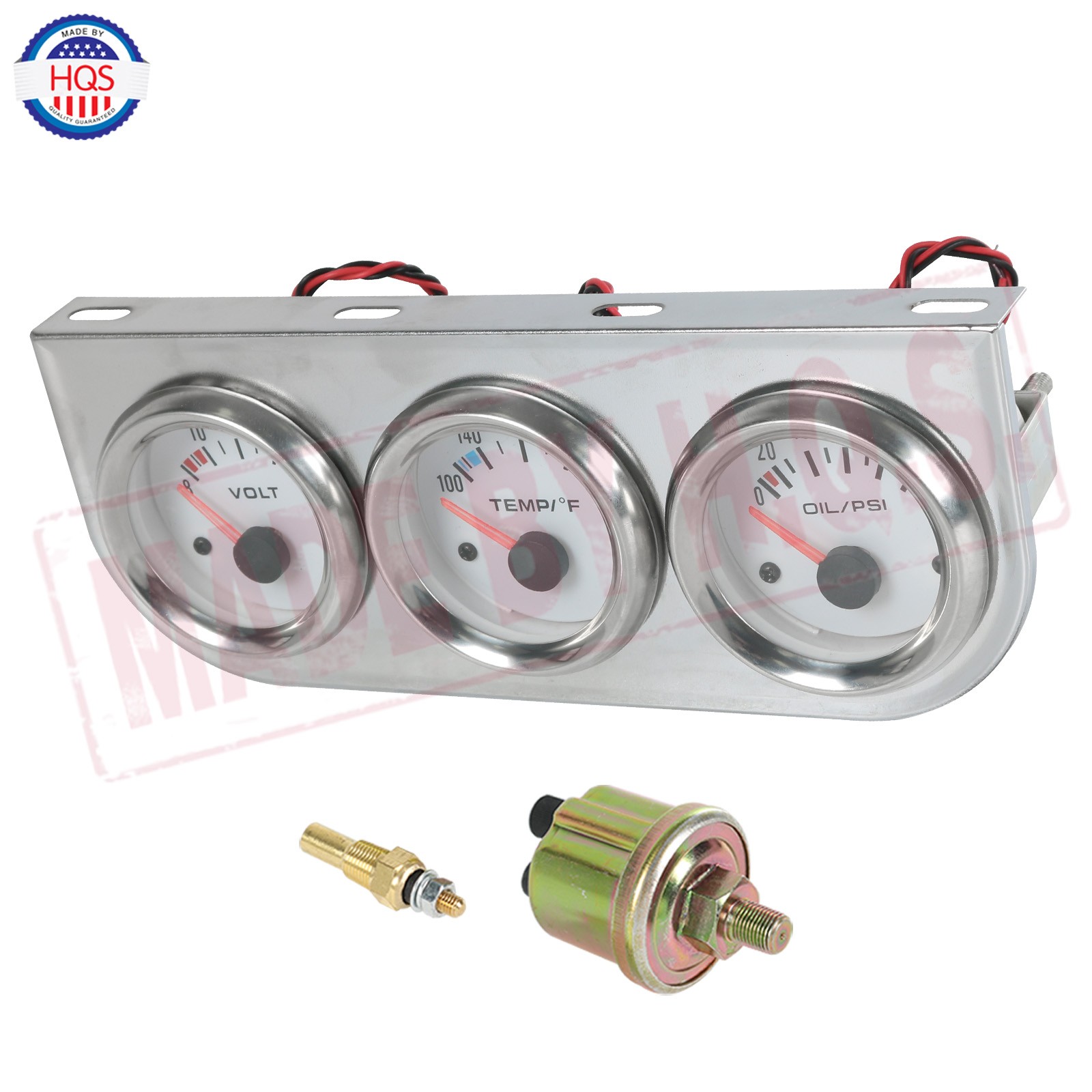 Chrome 2” 52mm Auto Car Triple 3 Gauge Set Water Temp Oil Pressure Volt Meter