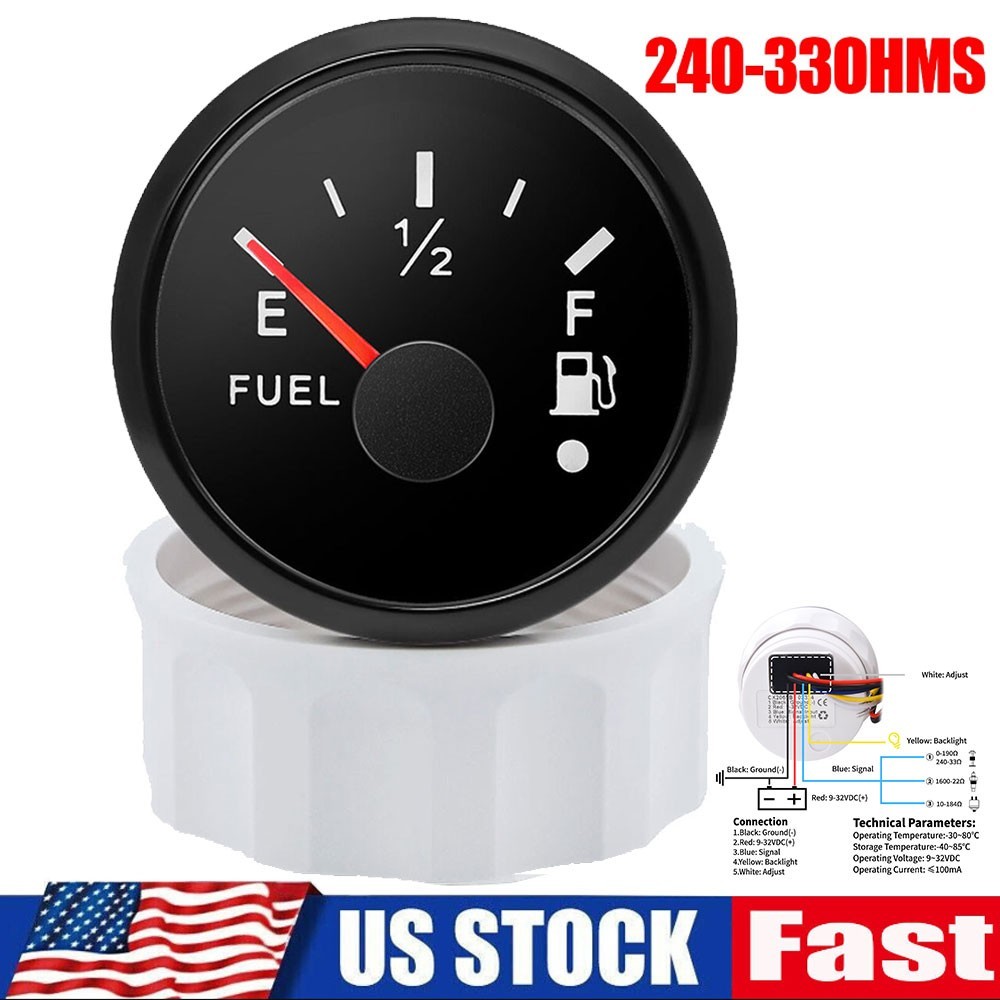 2″ 52MM Universal Gas Fuel Level Gauge Analogue LED Car Marine Boat 240-33 ohms