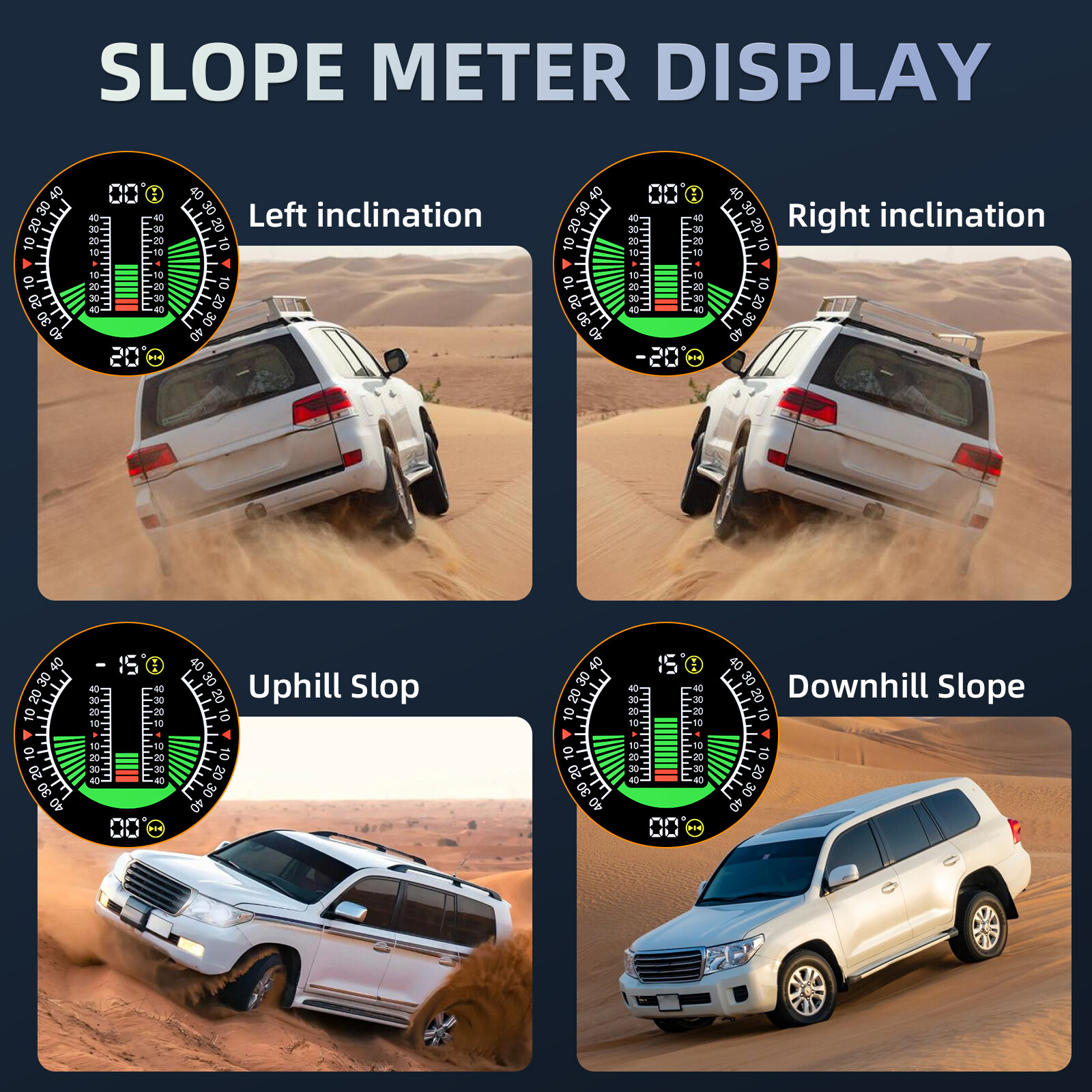 Car Digital GPS Inclinometer HUD MPH Speedometer Compass Off-Road Slope Meter