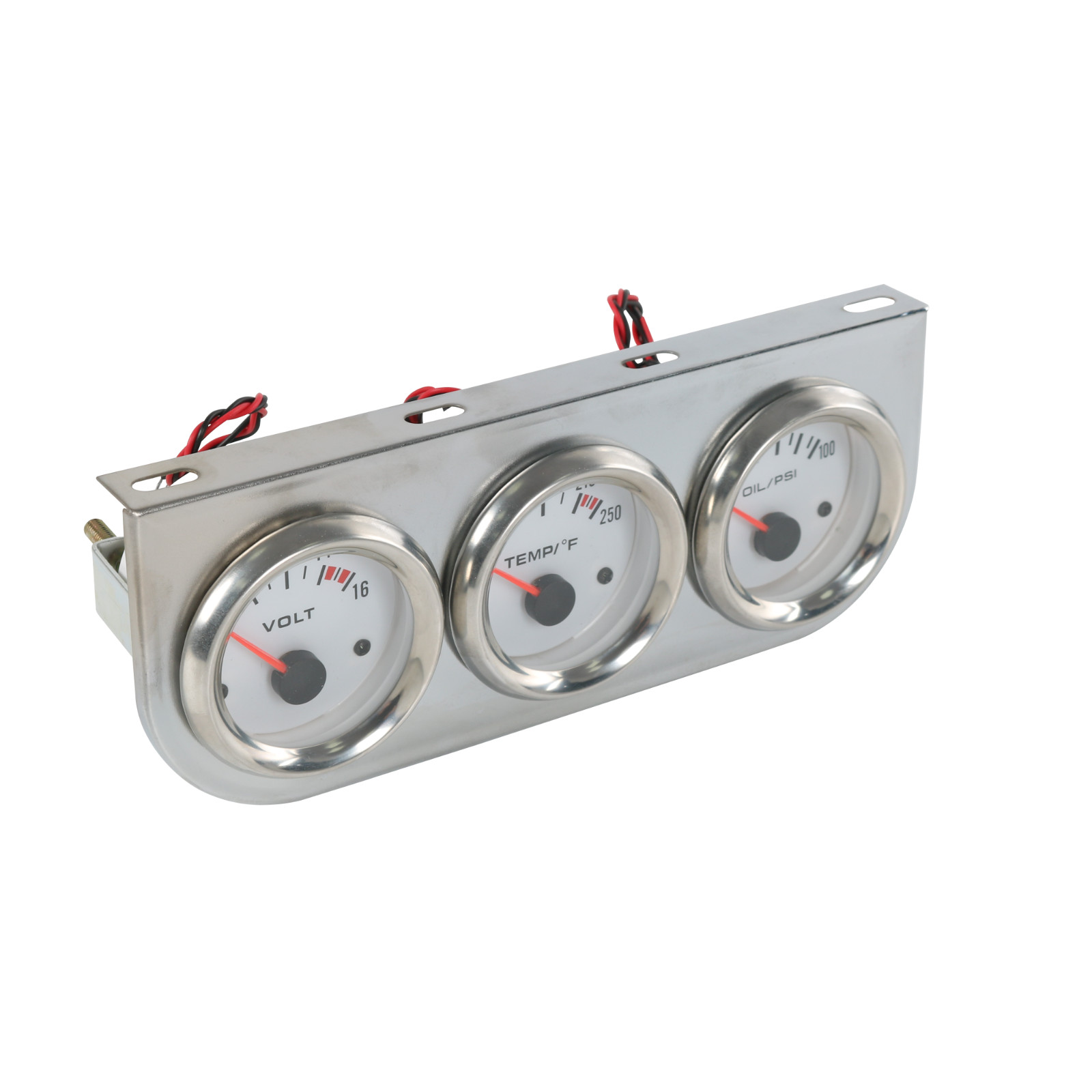 2” 52mm Mechanical Chrome Triple 3 Gauge Set Oil Pressure Volt Meter Water Temp