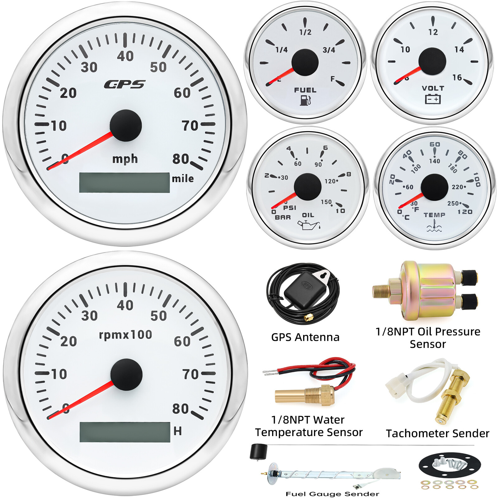 6 Gauge Set 85mm GPS Speedometer 80MPH Waterproof for Marine Boat Car Truck ATV