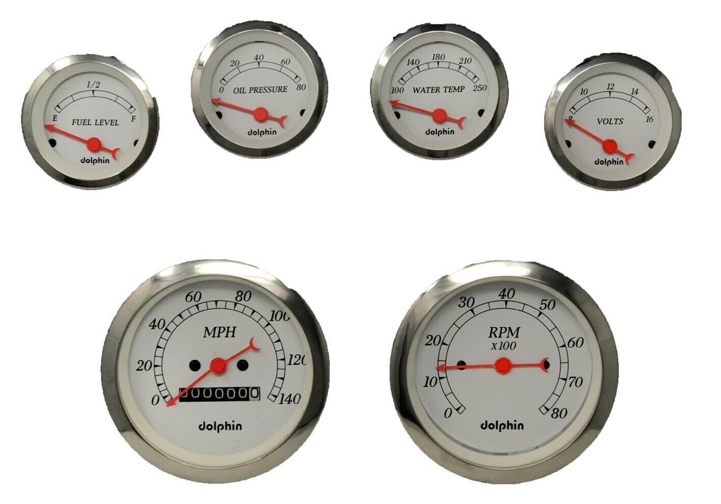 6 Gauge Set Hot Rod Street Rod Universal Dash Mechanical Speedometer White