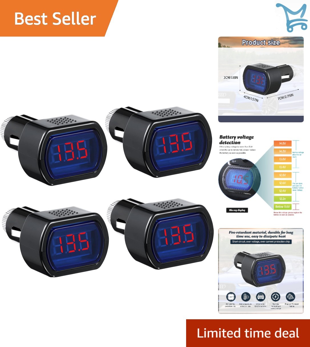 Digital Car Voltimeter 12V-24V LED Display Auto Motorcycle Truck Monitoring