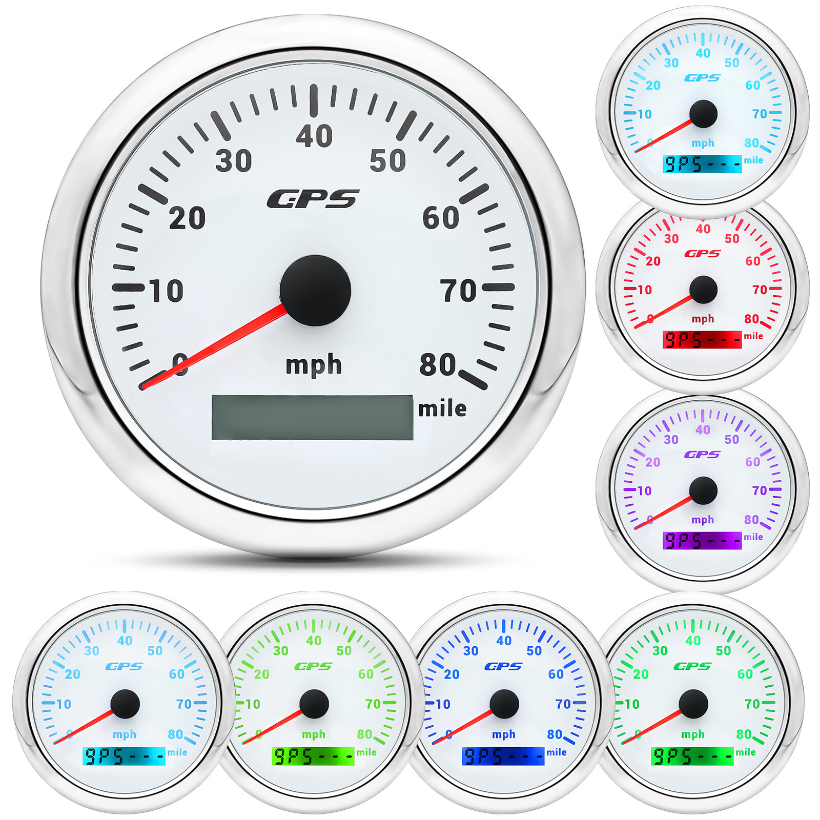 8 Gauge SET with Senders 85mm GPS Speedometer 0-80MPH Tacho Fuel/Volt/Oil/Temp..