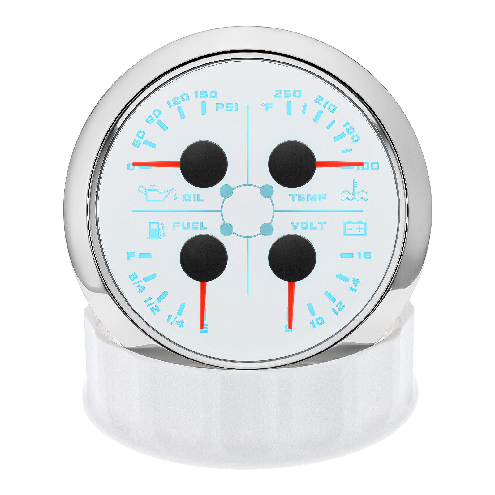 85mm 4 in 1 Gauge Boat Fuel Level 240-33 ohms Water Temp Oil Pressure Voltmeter