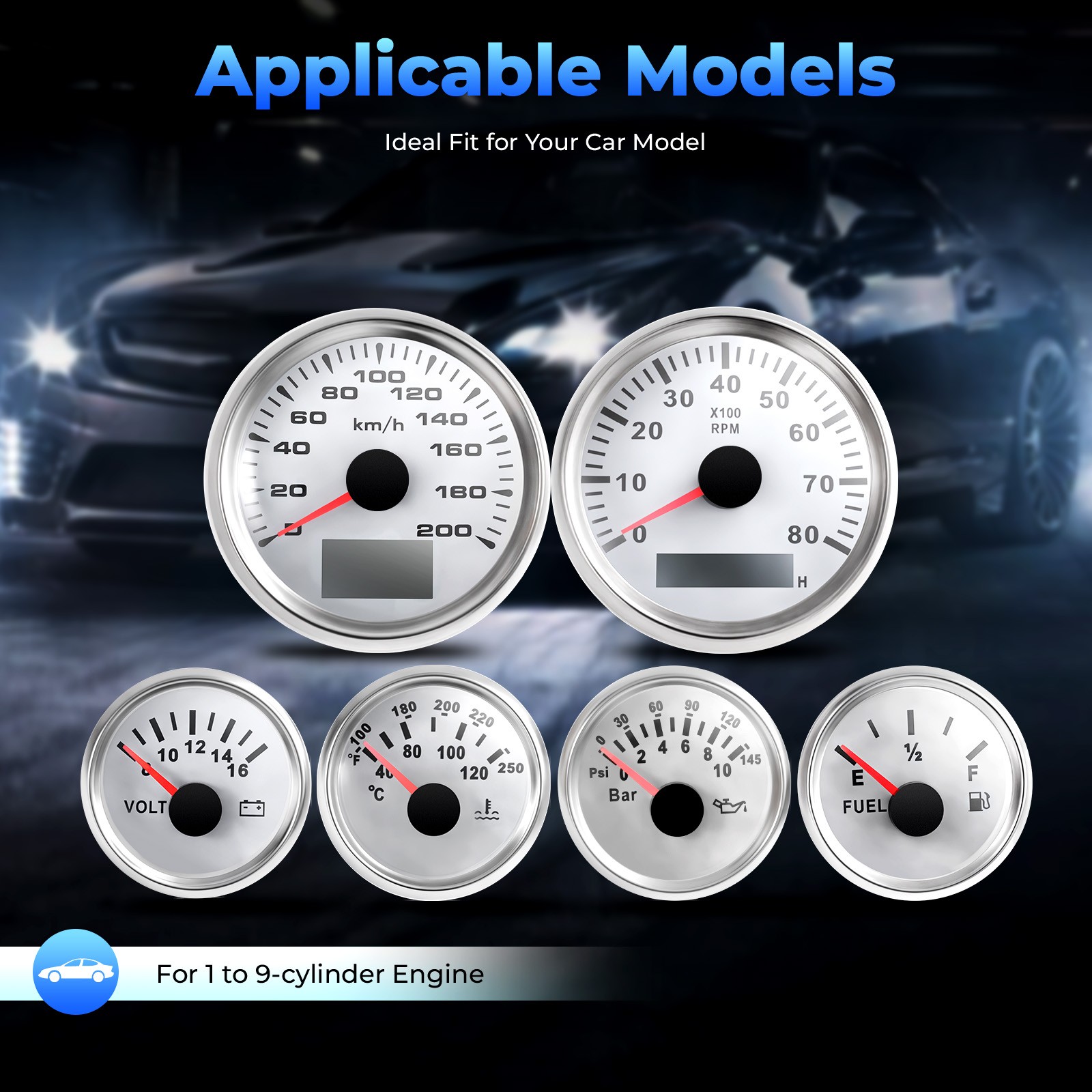 Universal 6 Gauge Kit GPS Speedometer Fit Car Marine Boat Truck Yacht Waterproof