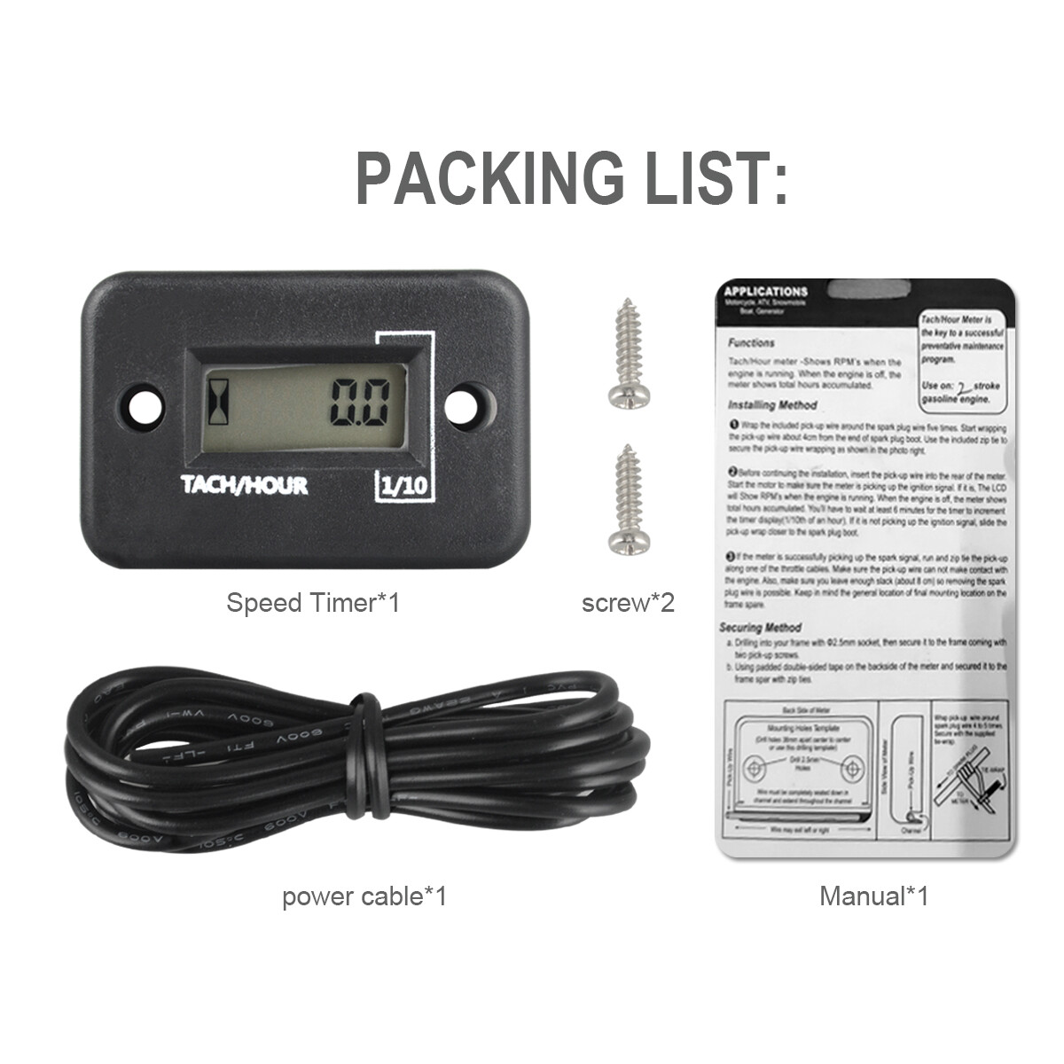 NEW Digital Tach Hour Meter Gas Engine Maintenance for 2 Stroke Engines IP67