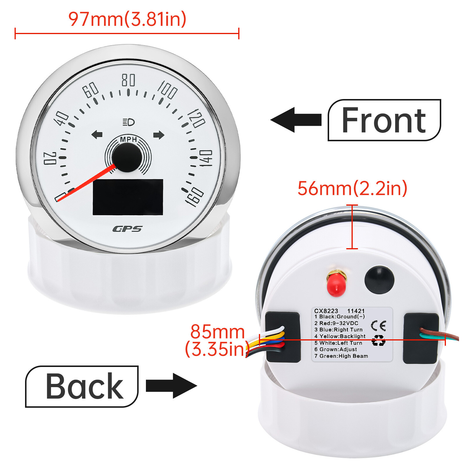 8 Gauge Set with Senders GPS Speedometer 0-120MPH Tacho/Fuel/Volt/Oil/Temp/Trim/