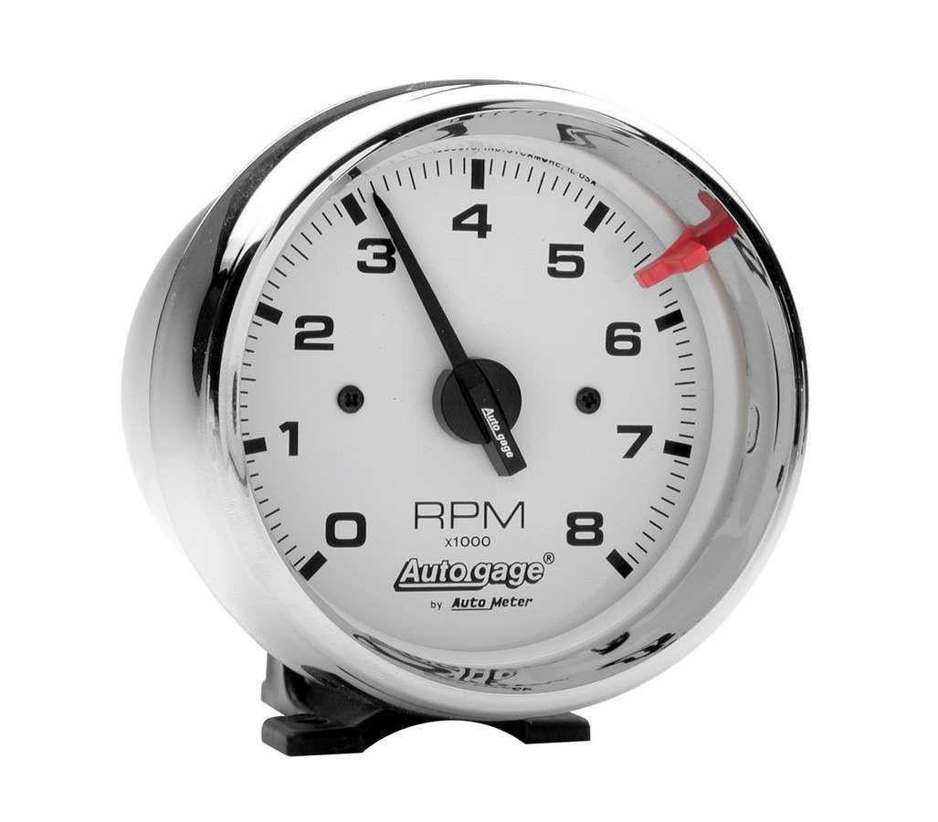 Auto Meter 2304 Autogage Tachometer 3-3/4″ White Face 8000 RPM Chrome Case NEW