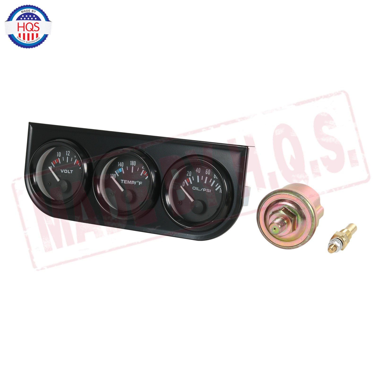 2″ 52mm Auto Car Triple Gauge Set Kit 3-in-1 Water Temp Oil Pressure Volt Meter