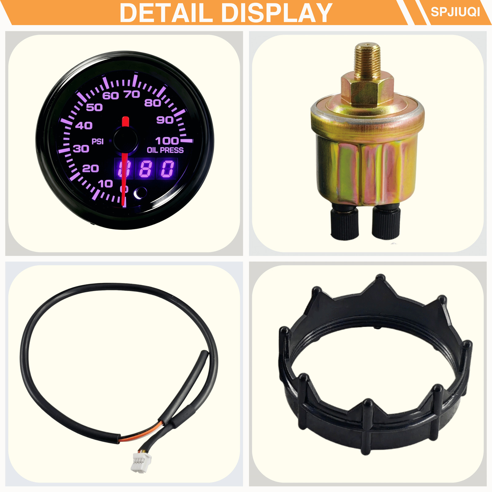 2” 52mm Oil pressure gauge 7 colors Led Oil press gauge Car Meter Dual Display