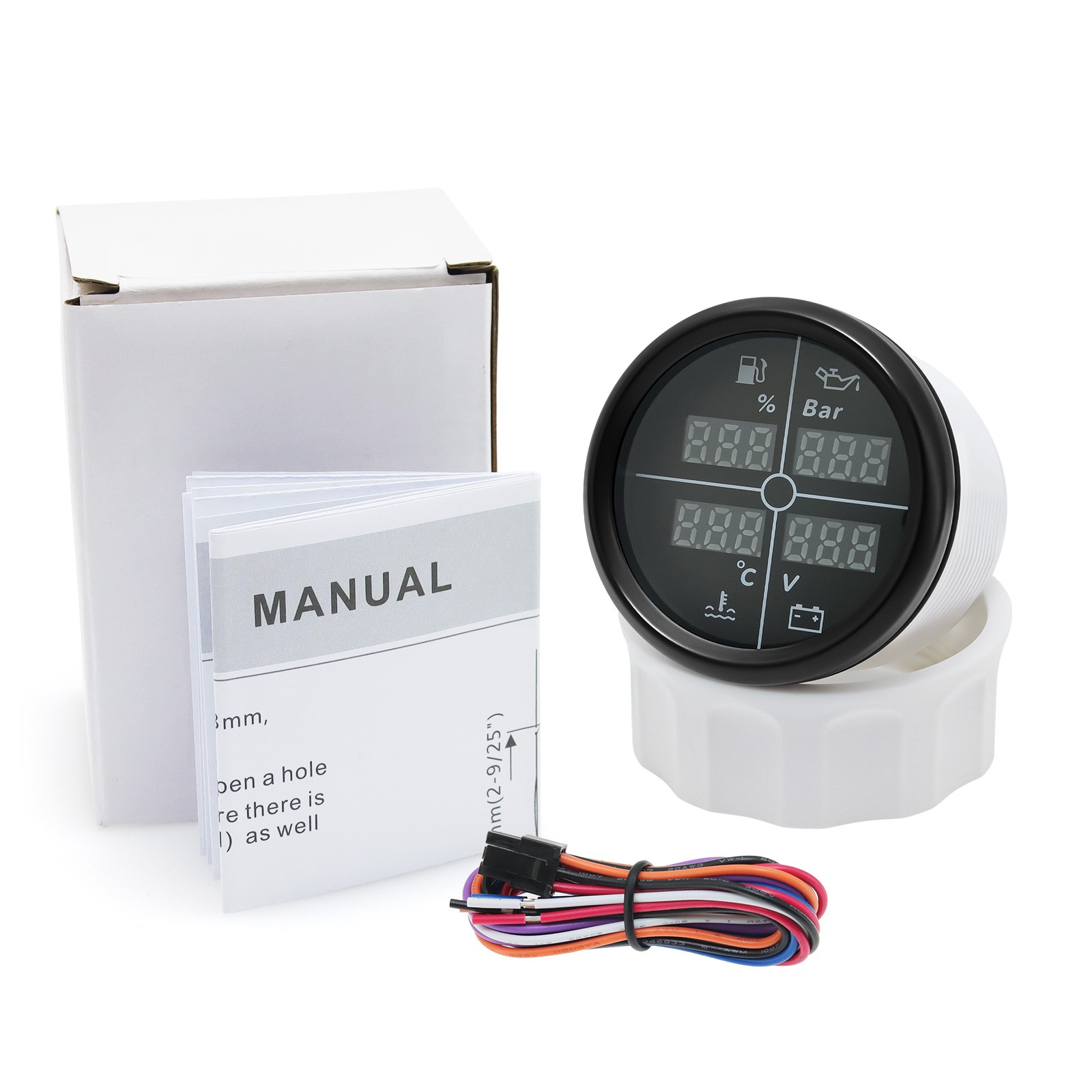 52mm 4 IN 1 Multifunction Gauge Fuel Oil Pressure Water Temp Volt With Sensor