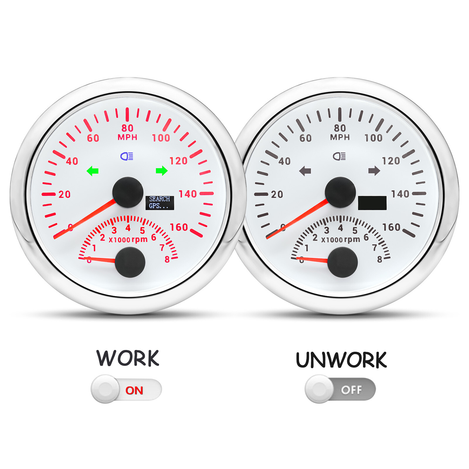85mm White GPS Speedometer 0-160MPH with Tacho 8000RPM 4 IN 1 Gauge with Sensor
