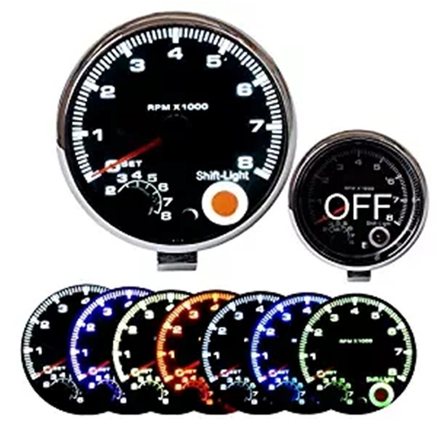 3.75″ Chrome 7 Colors Background LED Tachometer Red LED Shift Light RPM X 1000