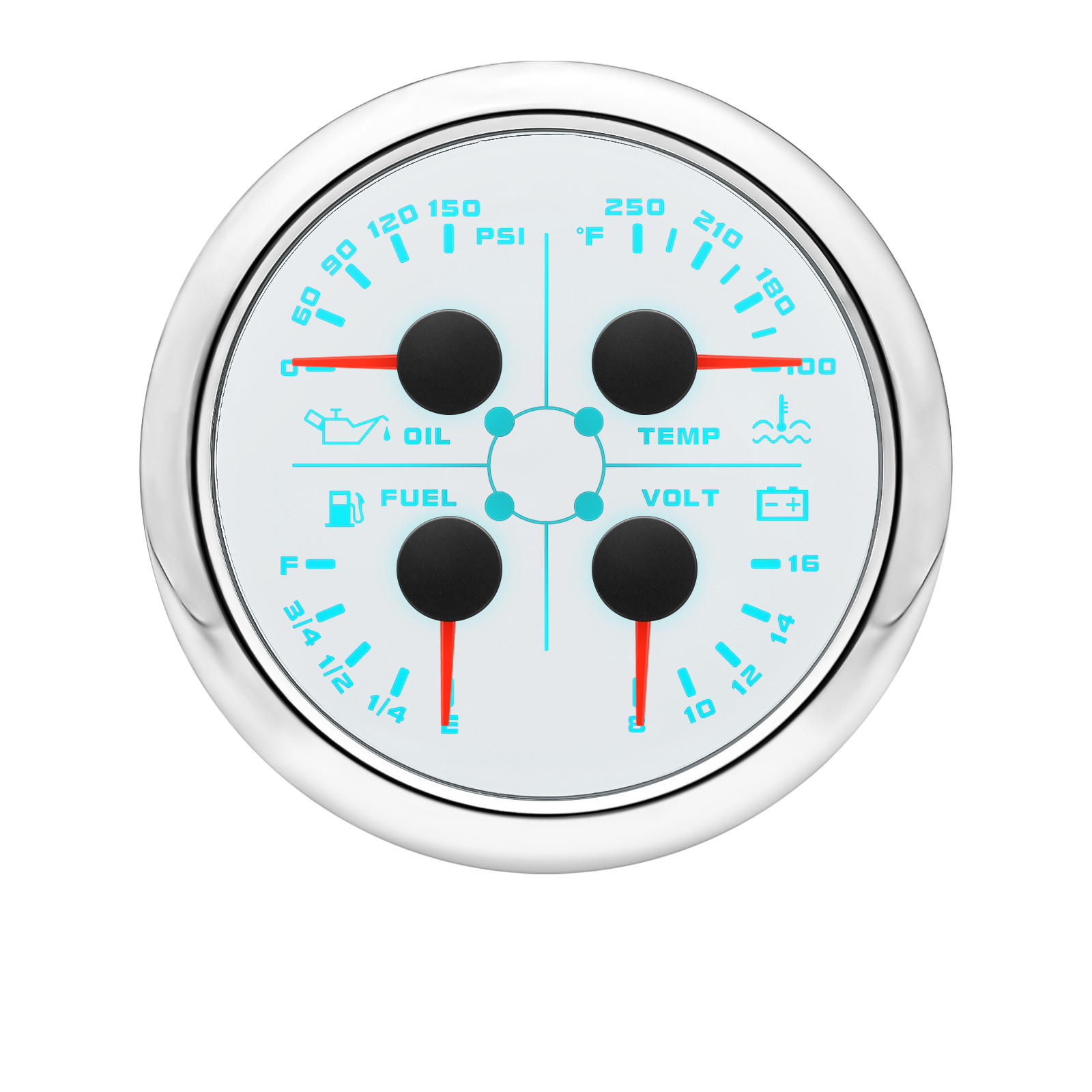 85MM 4 IN 1 Gauge Fuel Level 240-33ohms Oil Pressure Water Temp Volt With Sensor