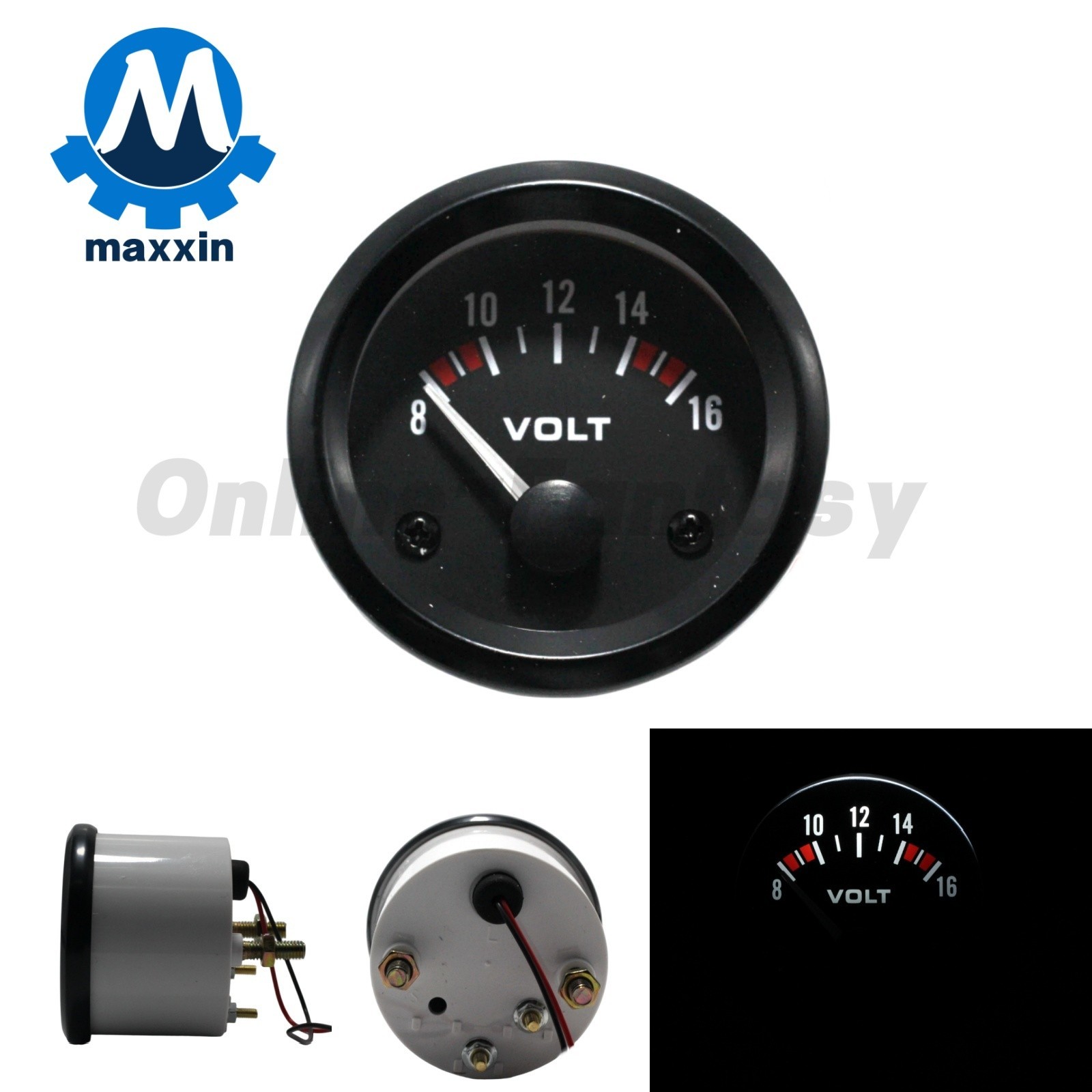 2″ 52MM Universal Mechanical White LED Car Auto Volt Voltage Gauge Meter 8V-16V