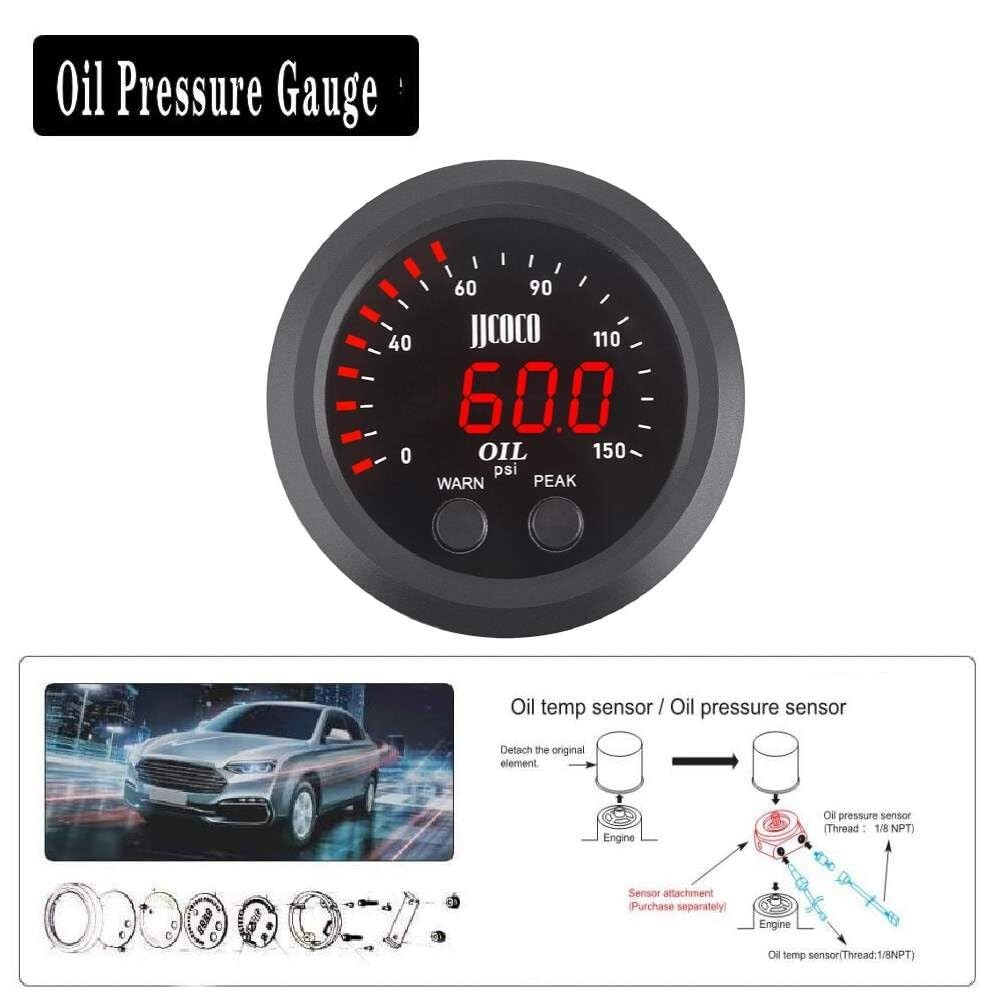 2″ Oil Pressure Gauge w/ 1/8 Npt Sensor Red Display Digital 0-150psi 12V-24V DC
