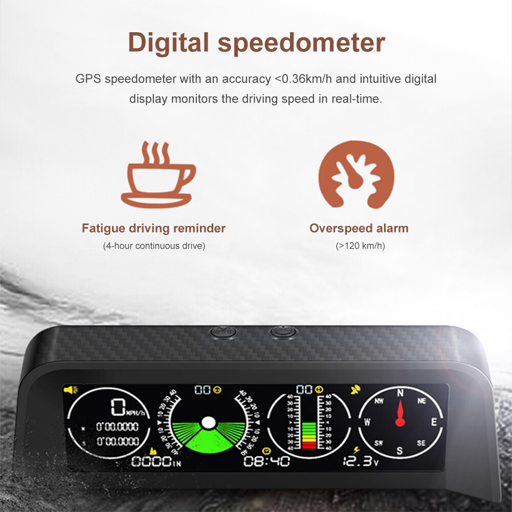 Car Off Road Digital GPS Inclinometer Compass Slope Meter Gauge HUD Speedometer