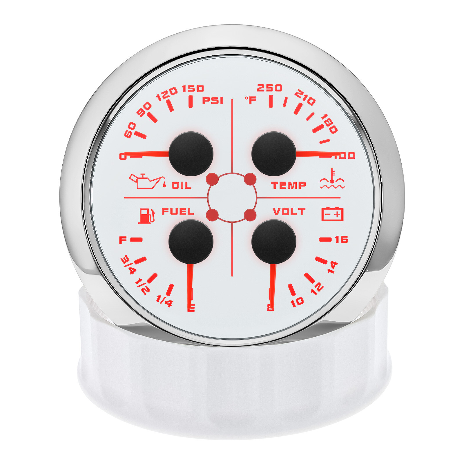 85mm 4 in 1 Gauge Boat Fuel Level 240-33 ohms Water Temp Oil Pressure Voltmeter