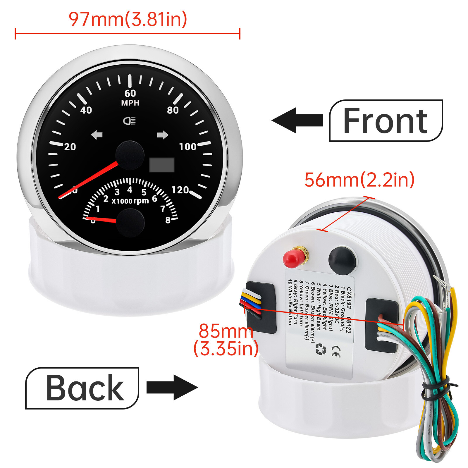 2 Gauge Set 85mm GPS Speedometer 120MPH W/Tacho&4 IN 1 Multifunction Gauge US