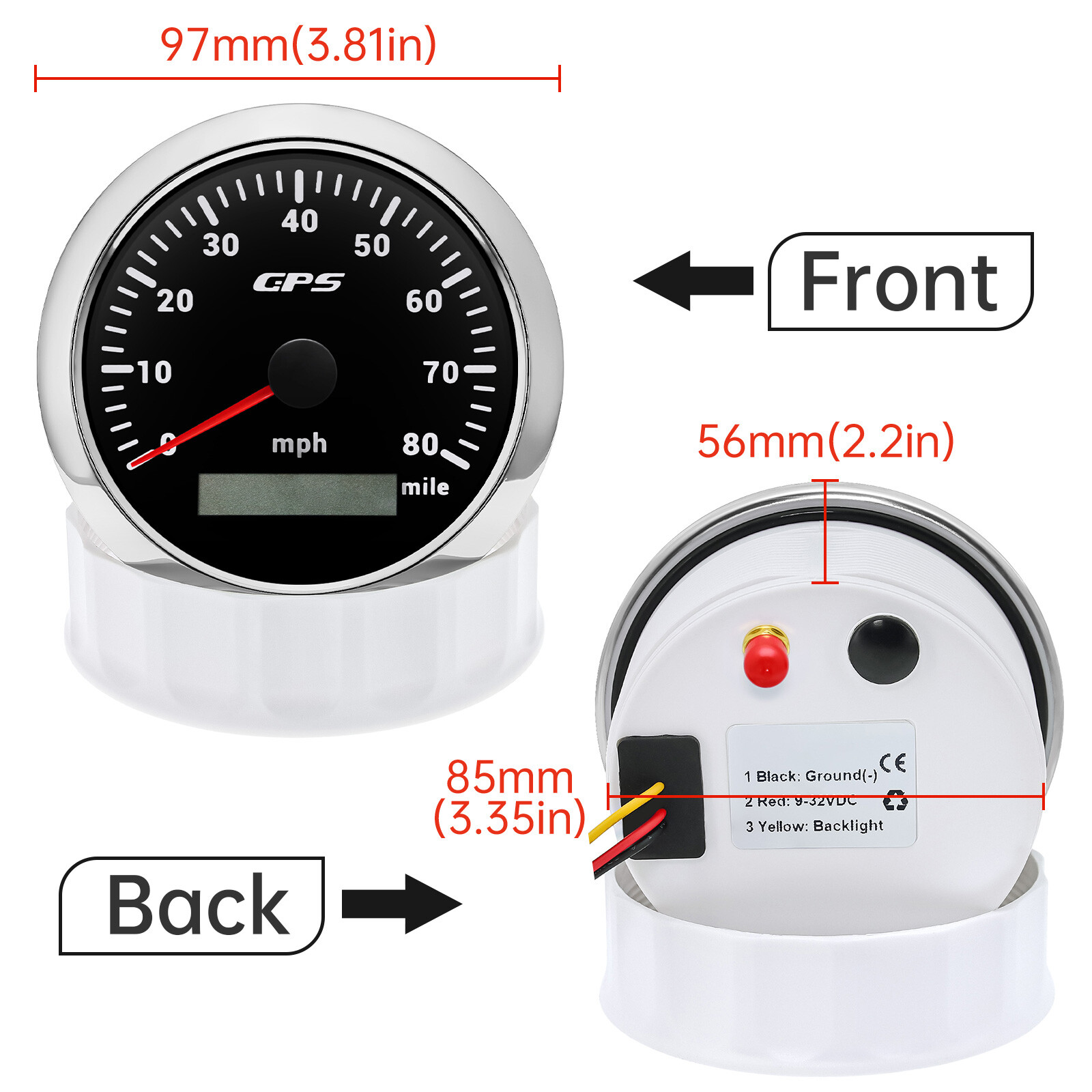 8 Gauge Set 85mm GPS Speedometer 80MPH&Tacho 8000RPM&52MM Fue/Oil/Temp/Volt/Trim