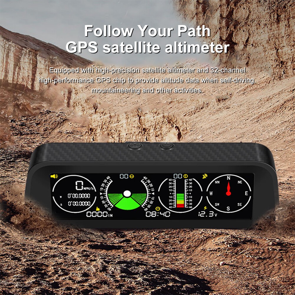 Car Off Road Digital GPS Inclinometer Compass Slope Meter Gauge HUD Speedometer