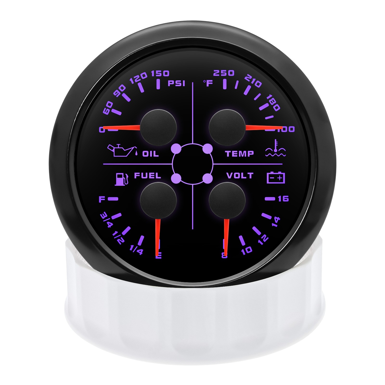 85mm 4in 1 Gauge Boat Fuel Level 240-33ohms Water Temp Oil Pressure Voltmeter US