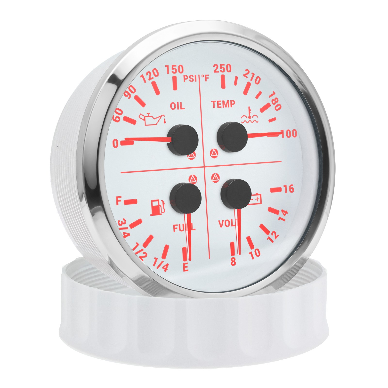 110MM White 4 IN 1 Multifunction Gauge Fuel Level Oil Pressure Water Temp Volt