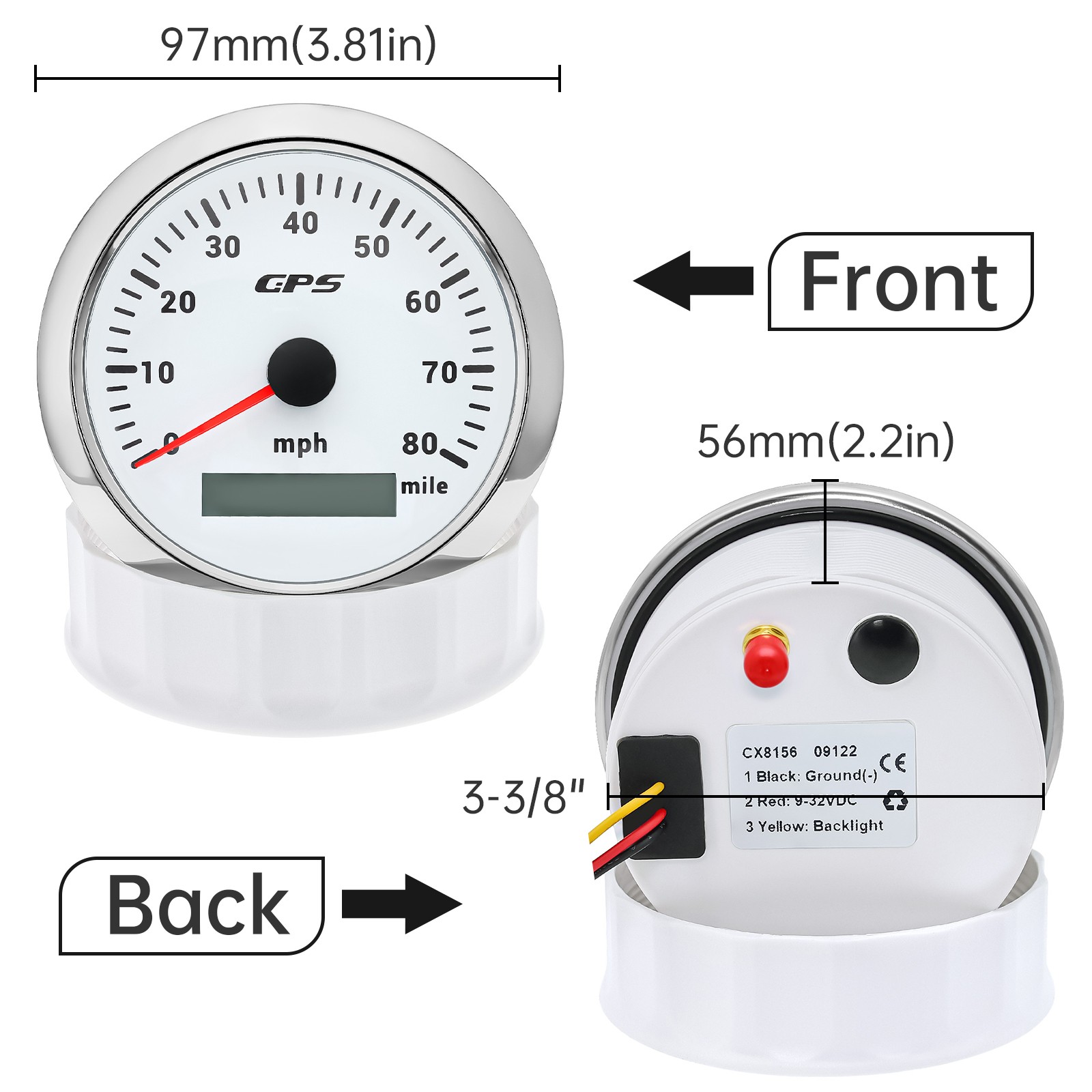 8 Gauge SET with Senders 85mm GPS Speedometer 0-80MPH Tacho Fuel/Volt/Oil/Temp..