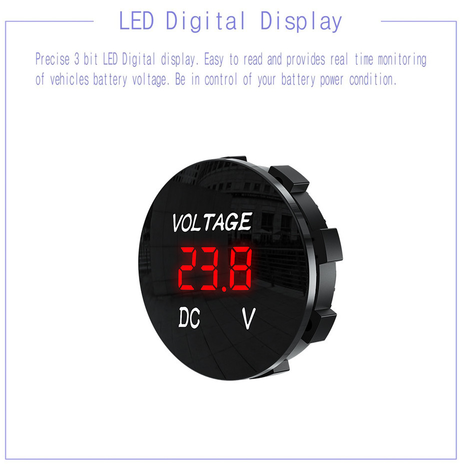 Car Motorcycle Voltmeter Digital Display Voltage Meter DC 12V-24V Red LED Tester