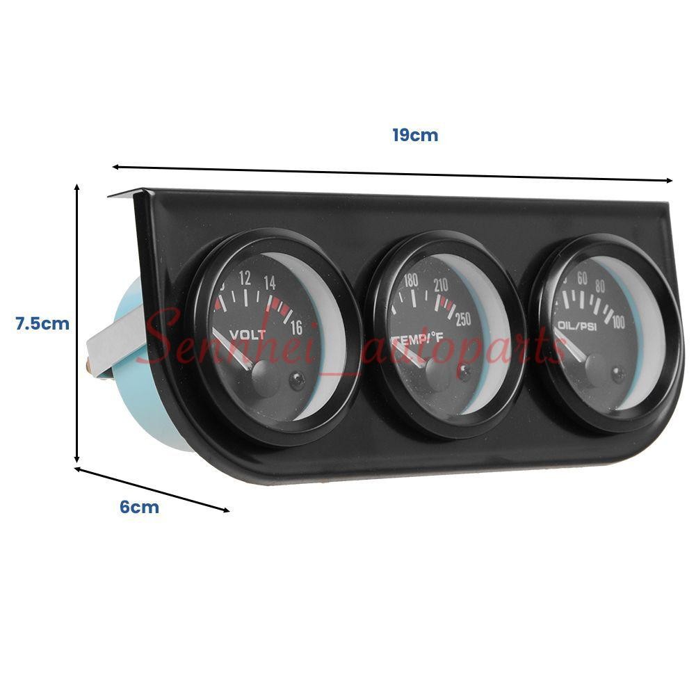2″ 52mm 3-in-1 Auto Car Triple Gauge Set Kit Water Temp Oil Pressure Volt Meter