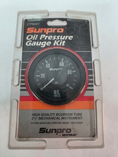 Sunpro 2-5/8″ Mechanical Oil Pressure Gauge Black / Chrome Bezel New CP8061