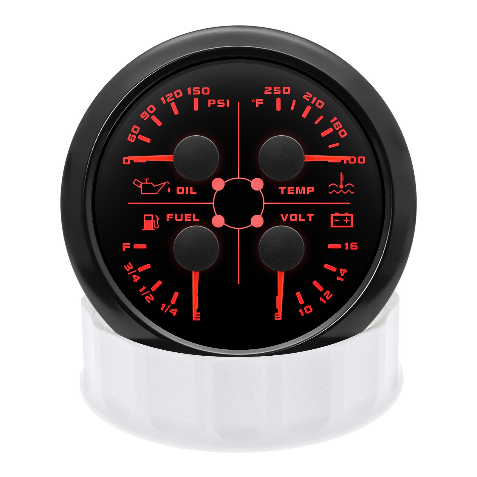 85mm 4in 1 Gauge Boat Fuel Level 240-33ohms Water Temp Oil Pressure Voltmeter US