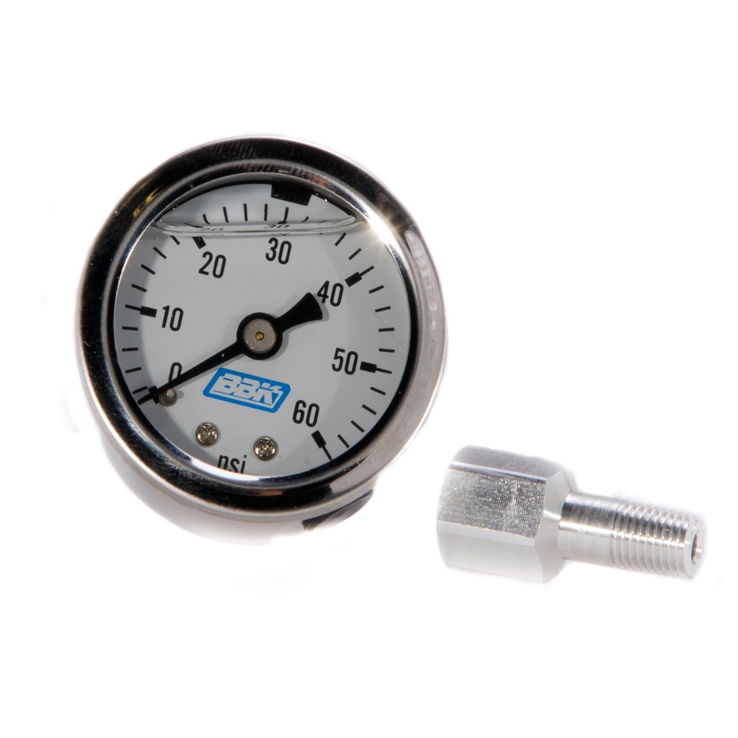 BBK Pressure Mechanical Fuel Pressure Gauge 1 3/4″ Dia White Face 1617