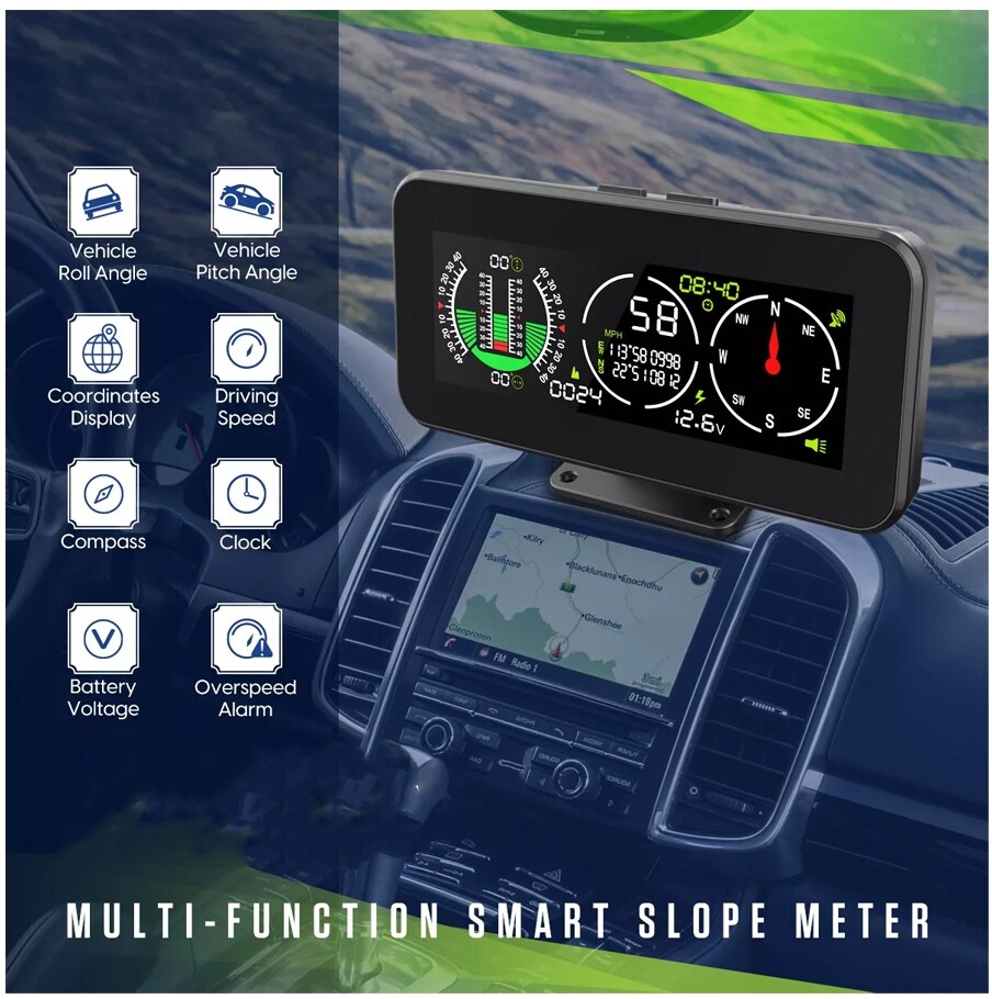 1 Set Car Suv Off-Road Smart Slope Meter GPS Speedometer Compass Overspeed Alarm