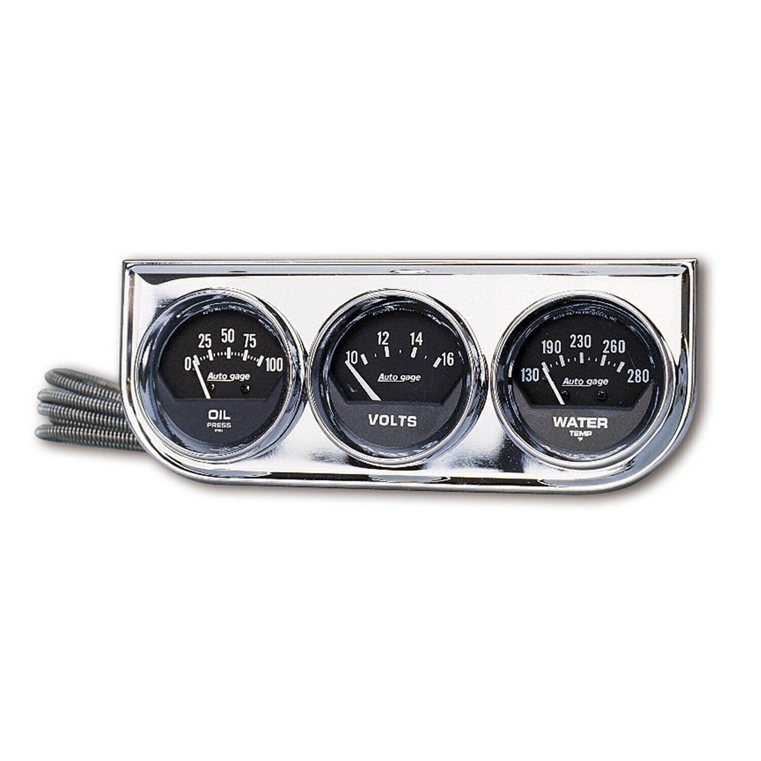 AUTO METER 2349 Autogage Black Oil/Water/Volt Gauge with Chrome Console Regular,