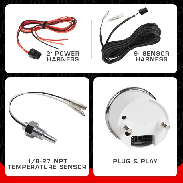 GlowShift Classic Black Transmission Temperature Vintage Gauge Kit w Sensor