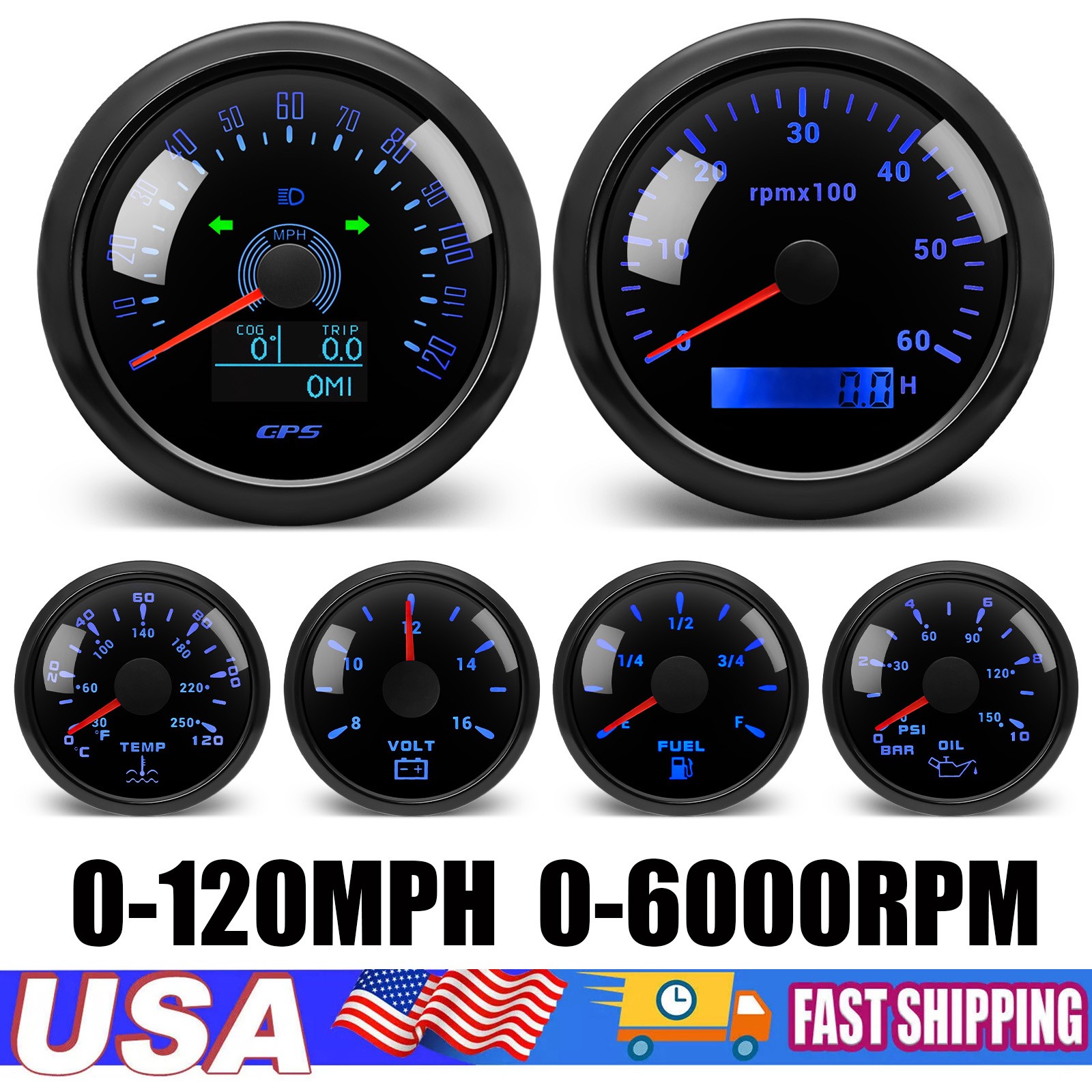 6 Gauge Set 85mm GPS Speedometer 0-120MPH Turn Signal High Beam Waterproof US
