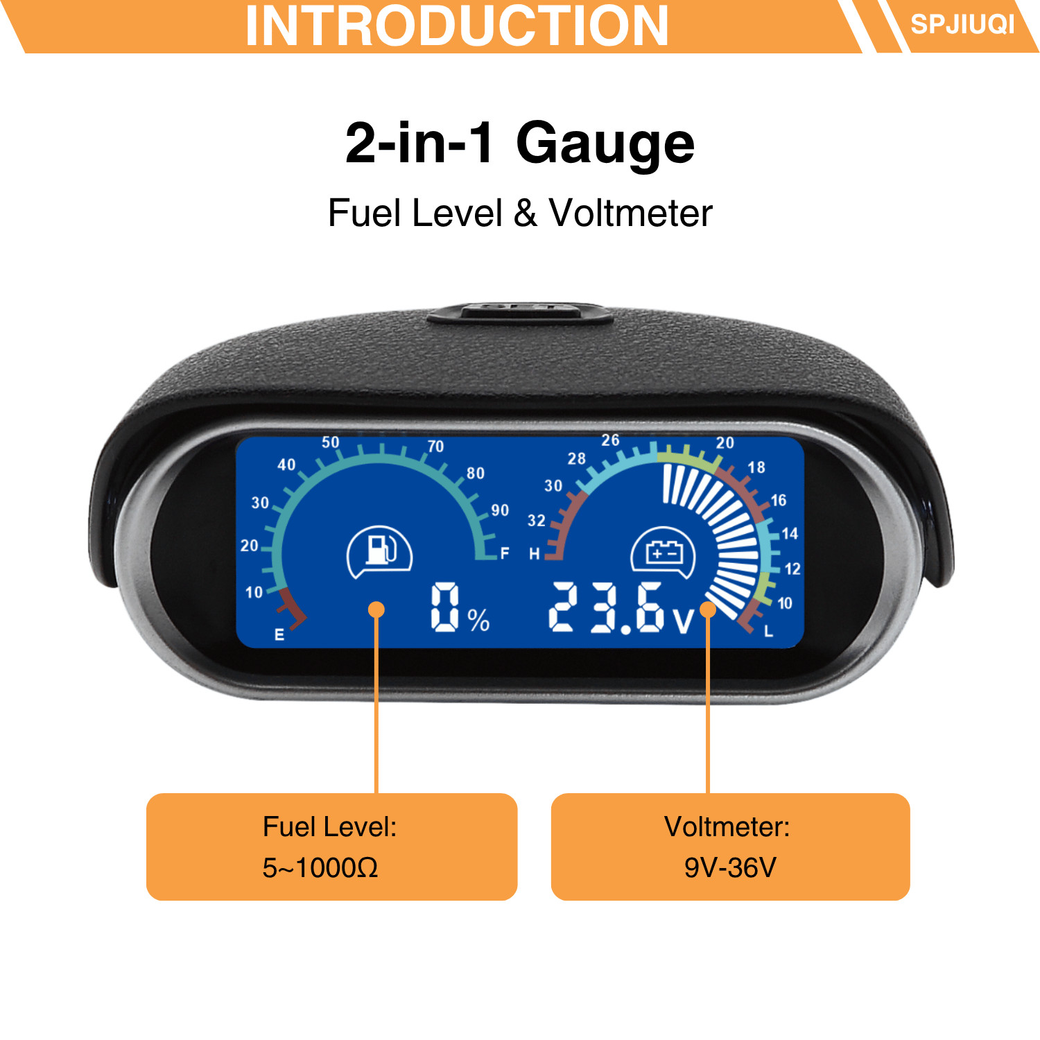 2-in-1 Dual Gauge Kit Fuel Level Meter & Voltmeter Universal Fit Car Truck RV