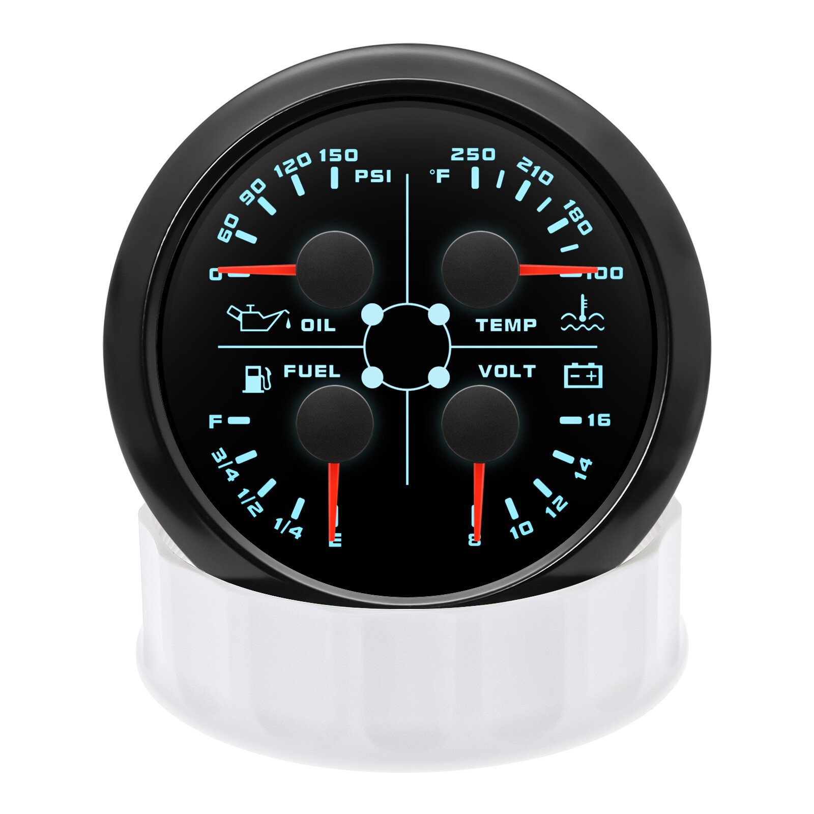 85mm Black 4in 1 Gauge Fuel Level 240-33ohms Water Temp Oil Pressure Voltmeter